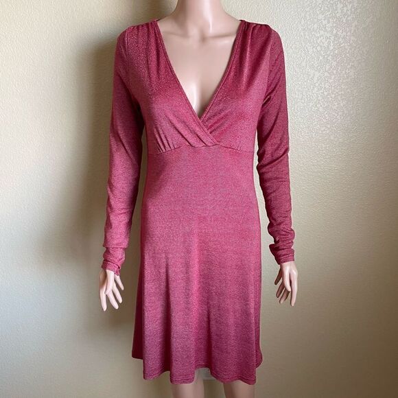 Michael Stars Long Sleeve Surplice Dress Ruby Red Shine One Size NWT - Picture 1 of 4